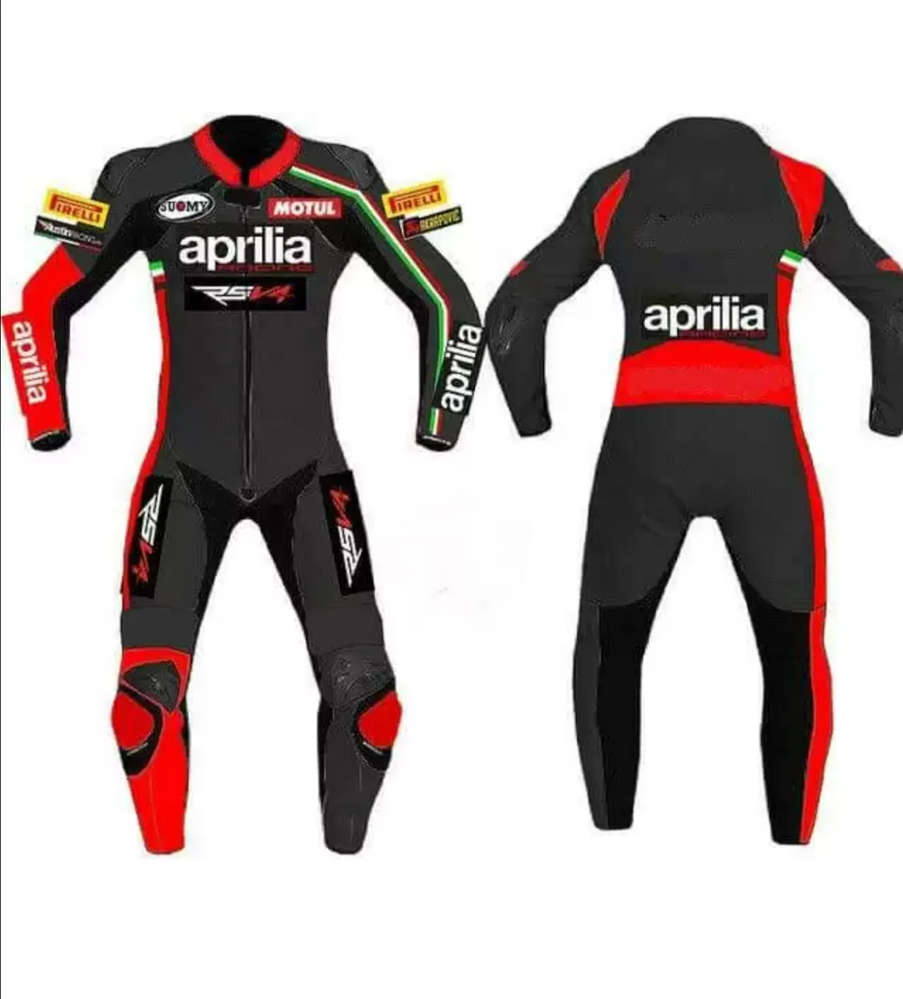 APRILIA MEN MOTORCYCLE RED LEATHER RACING SUIT