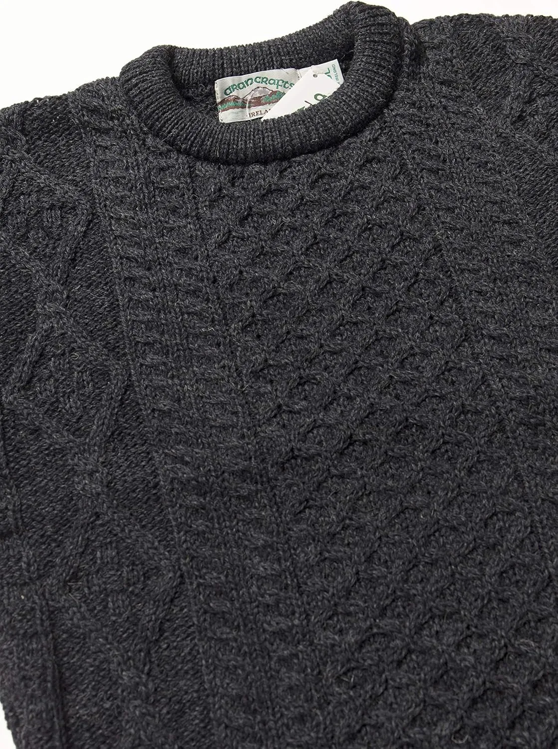 Aran Crafts Irish Soft Cable Knitted Crew Neck Unisex Sweater (100% Pure New Wool)