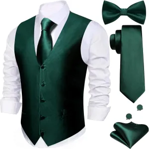 Barry.Wang Men's Suit Vest Tie and Bow Tie Set Formal Solid Paisley Handkerchief Cufflink Woven Wedding Party Waistcoat