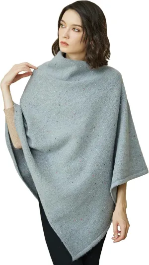 BEAUTELICATE Women Wool Poncho Knitted Tweed Wool Sweater Pullover Pile Collar Cape