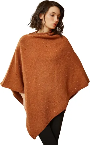BEAUTELICATE Women Wool Poncho Knitted Tweed Wool Sweater Pullover Pile Collar Cape