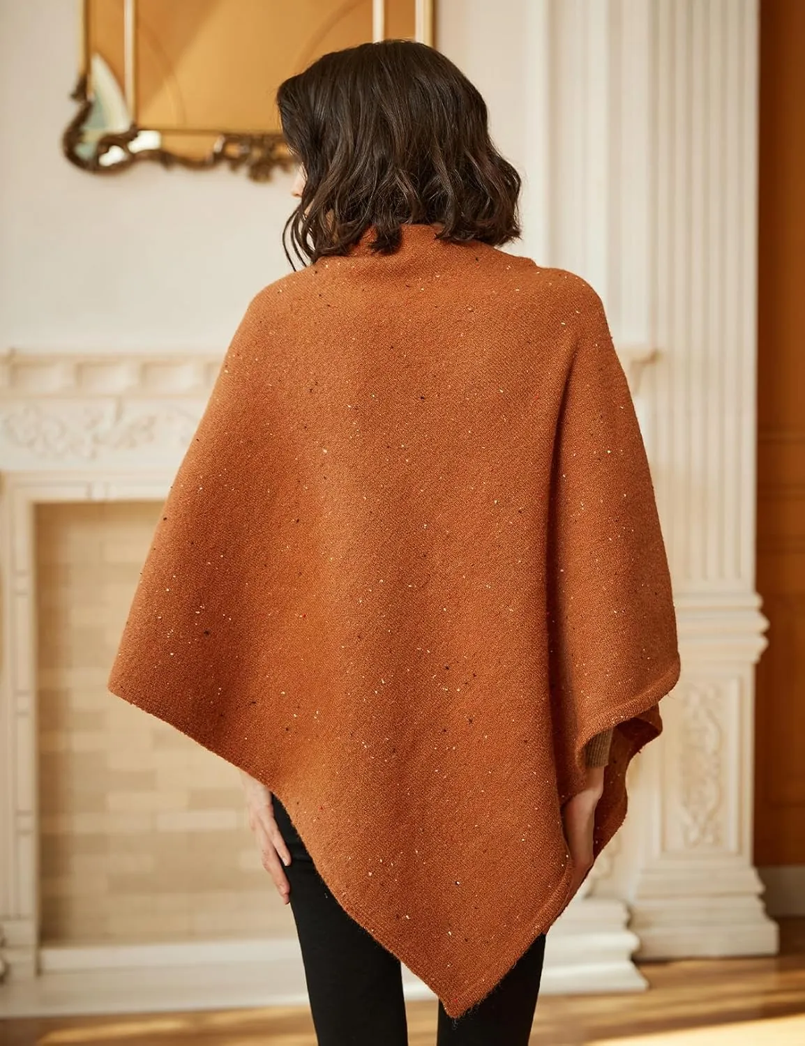 BEAUTELICATE Women Wool Poncho Knitted Tweed Wool Sweater Pullover Pile Collar Cape