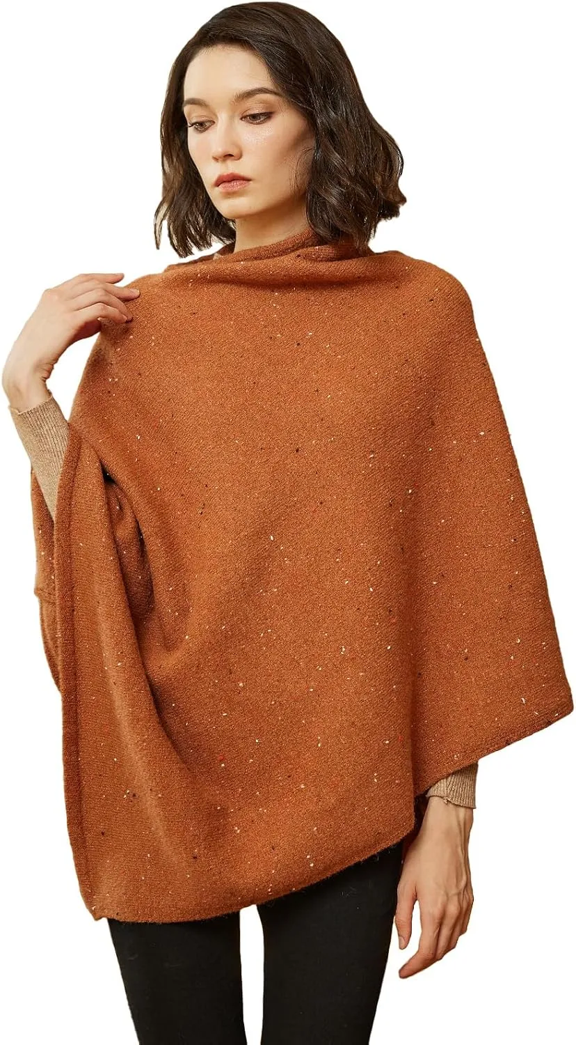 BEAUTELICATE Women Wool Poncho Knitted Tweed Wool Sweater Pullover Pile Collar Cape
