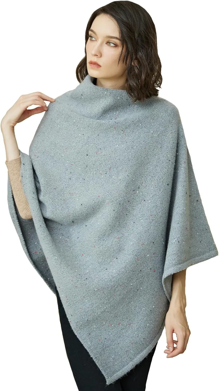 BEAUTELICATE Women Wool Poncho Knitted Tweed Wool Sweater Pullover Pile Collar Cape