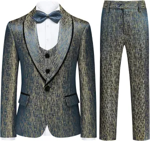 Boys Tuxedo Suit Set Shawl Lapel Striped Kids 3 Piece Slim Fit Formal Suit with Vest Jacket Pants