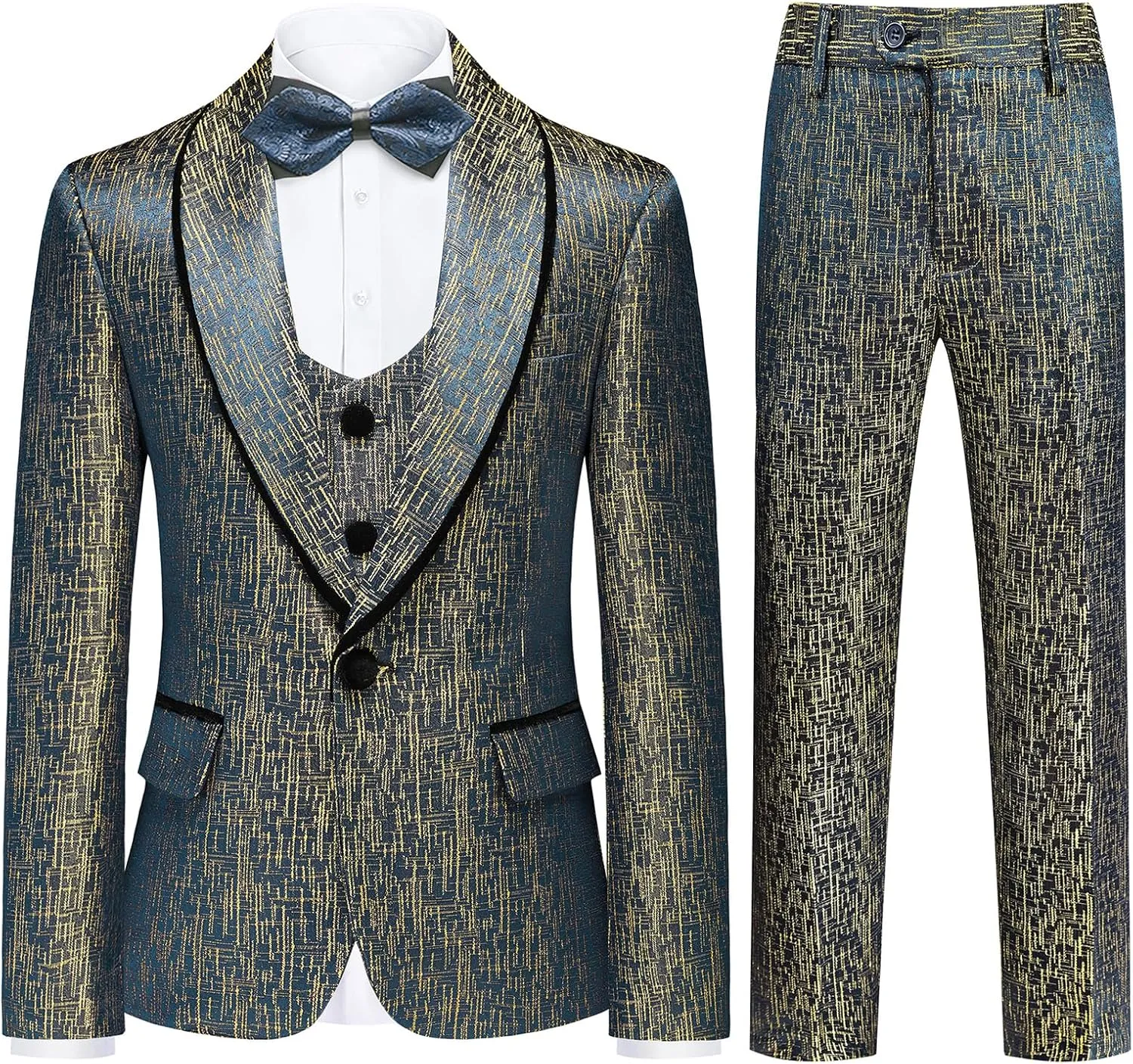 Boys Tuxedo Suit Set Shawl Lapel Striped Kids 3 Piece Slim Fit Formal Suit with Vest Jacket Pants