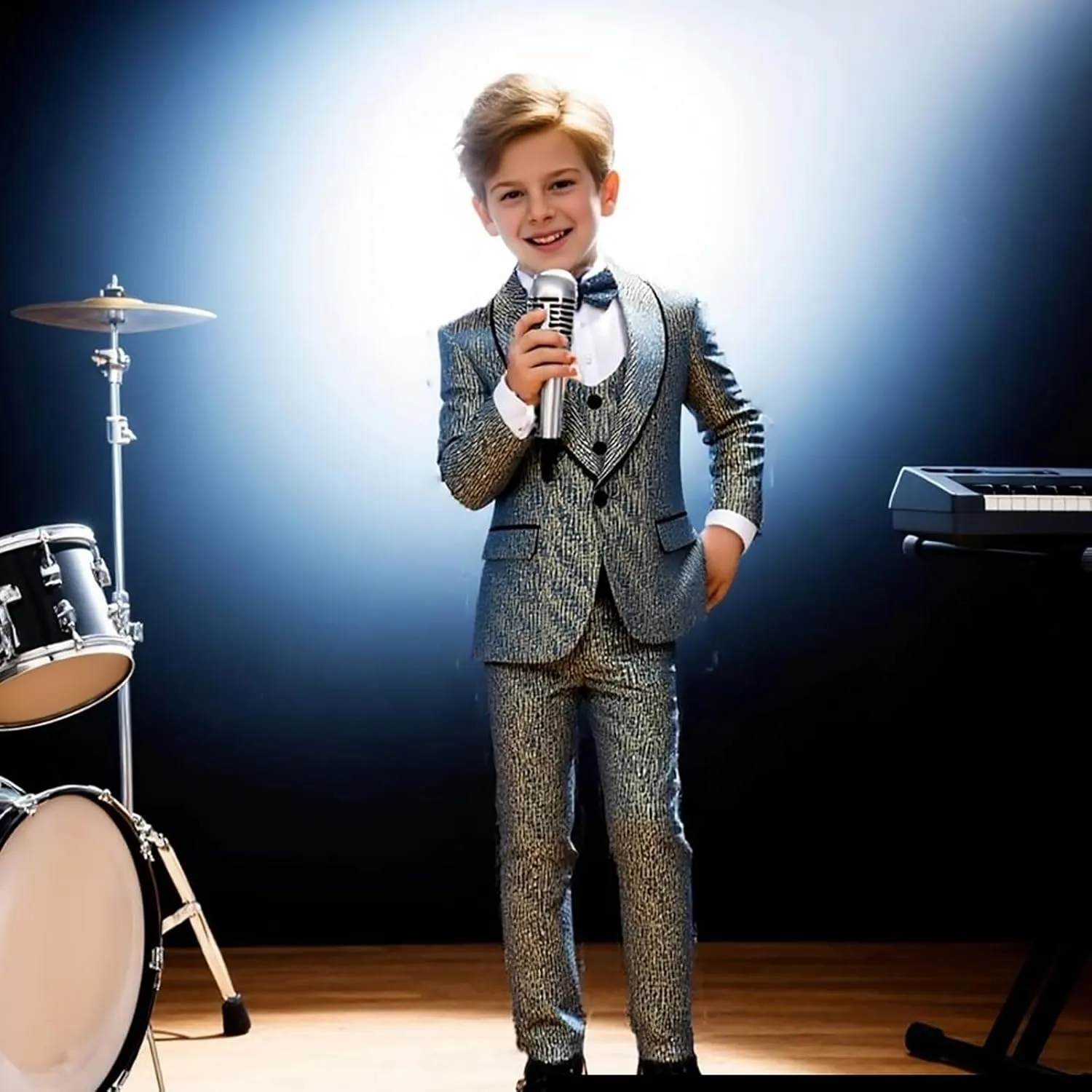 Boys Tuxedo Suit Set Shawl Lapel Striped Kids 3 Piece Slim Fit Formal Suit with Vest Jacket Pants