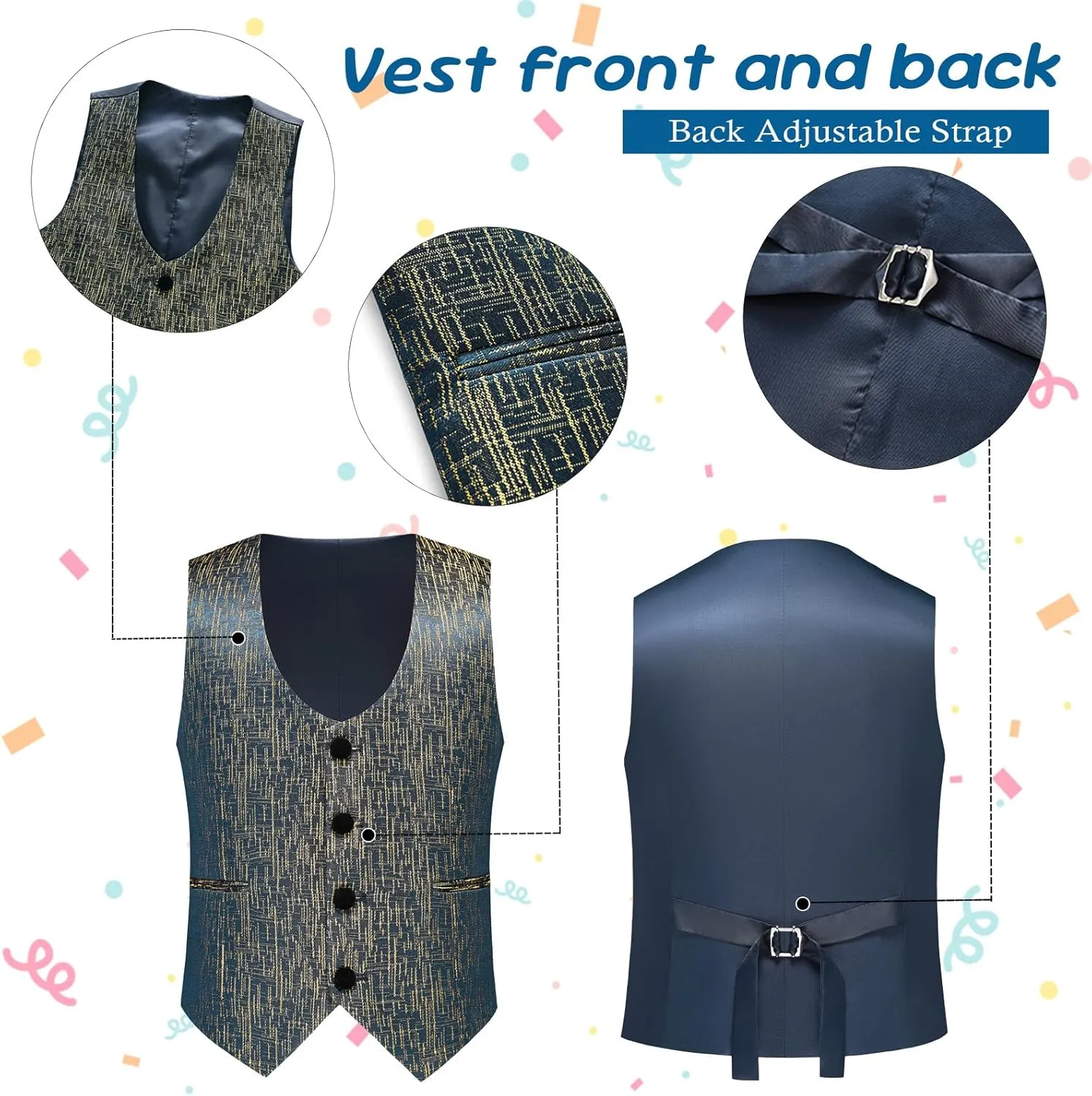 Boys Tuxedo Suit Set Shawl Lapel Striped Kids 3 Piece Slim Fit Formal Suit with Vest Jacket Pants