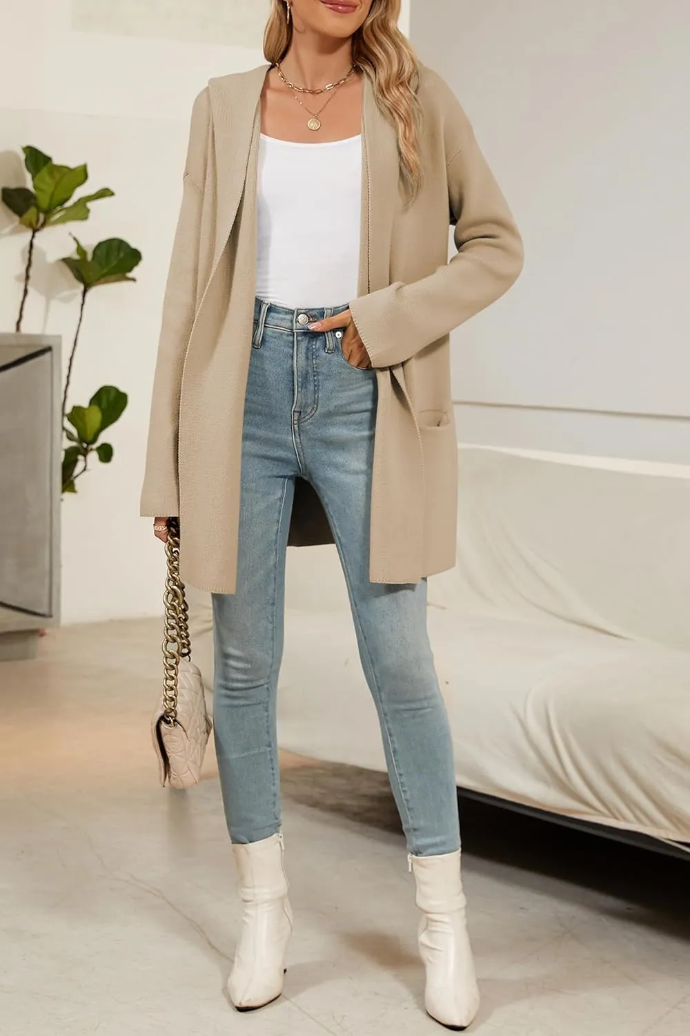 Cakulo Womens Long Hooded Cardigan Sweaters Oversized Fall Cardigans 2025 Open Front Knit Sweater Coats Pockets