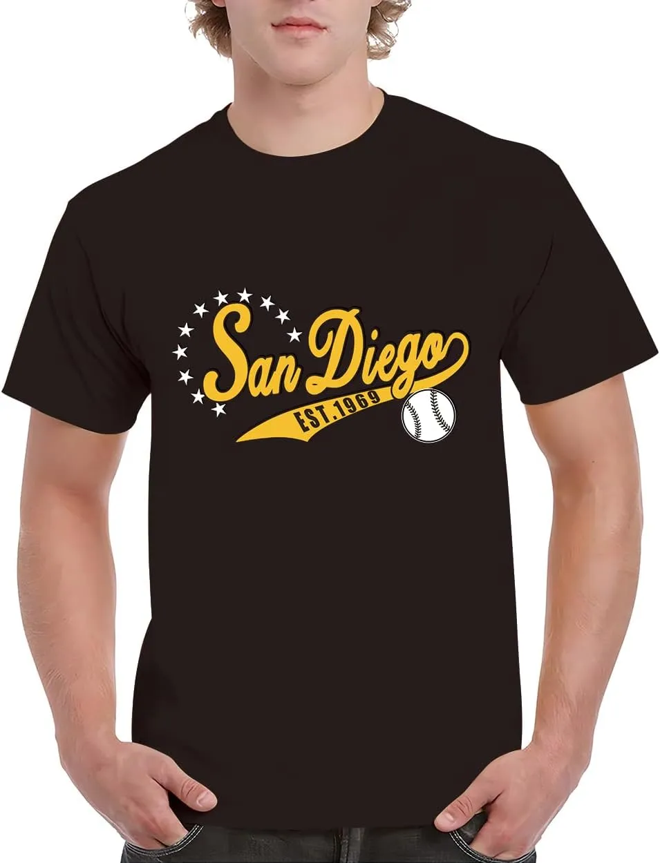 City Baseball Mens T-Shirt Short Sleeve Shirt Gifts Crew Neck Apparel for Baseball Fan Shirt