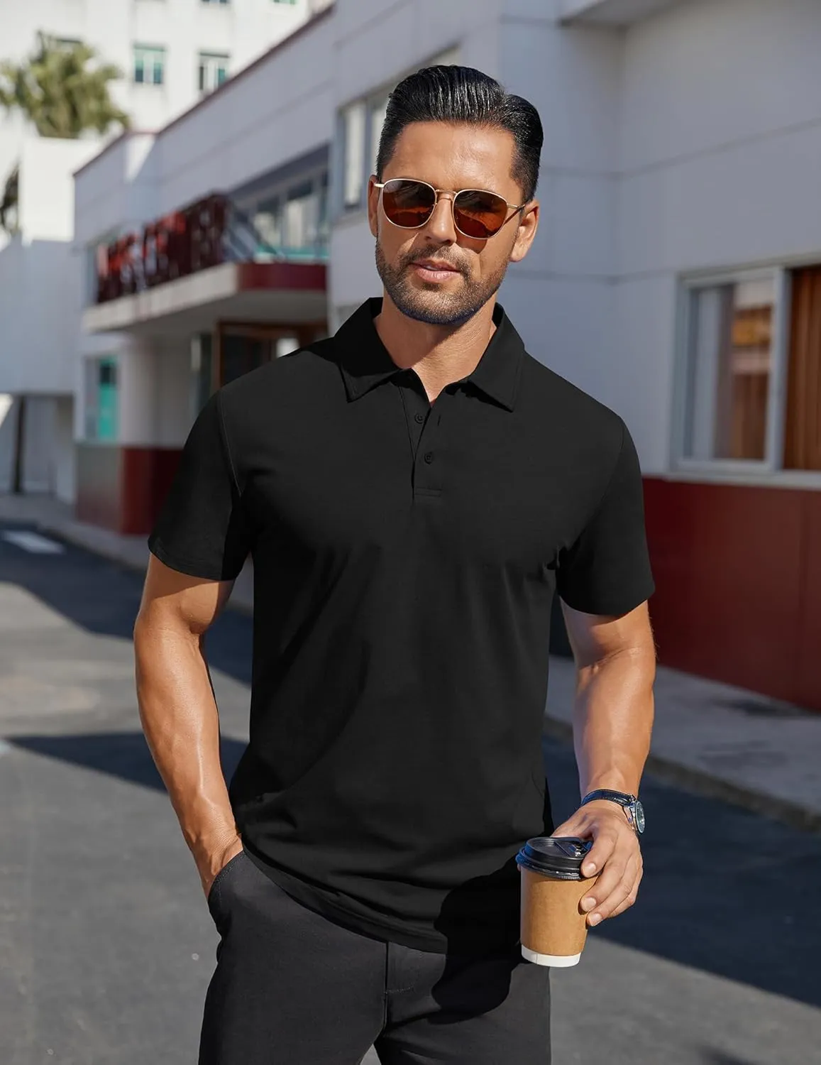 COOFANDY Men's Polo Shirts Short Sleeve Moisture Wicking Golf Shirt Fashion Casual Collared T-Shirt