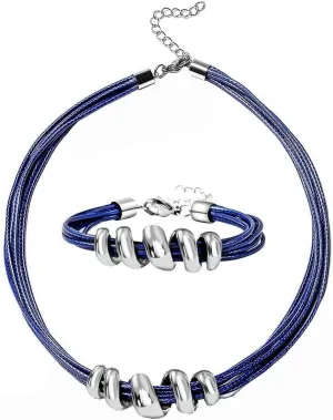 Costume Jewelry Set - Leather Choker Necklace for Women 16" & Cuff Bracelet 7"- Faux Leather Cord Necklace Set with Adjustable Lobster Claw Spiral Charm Rope Boho Jewelry Birthday Gifts