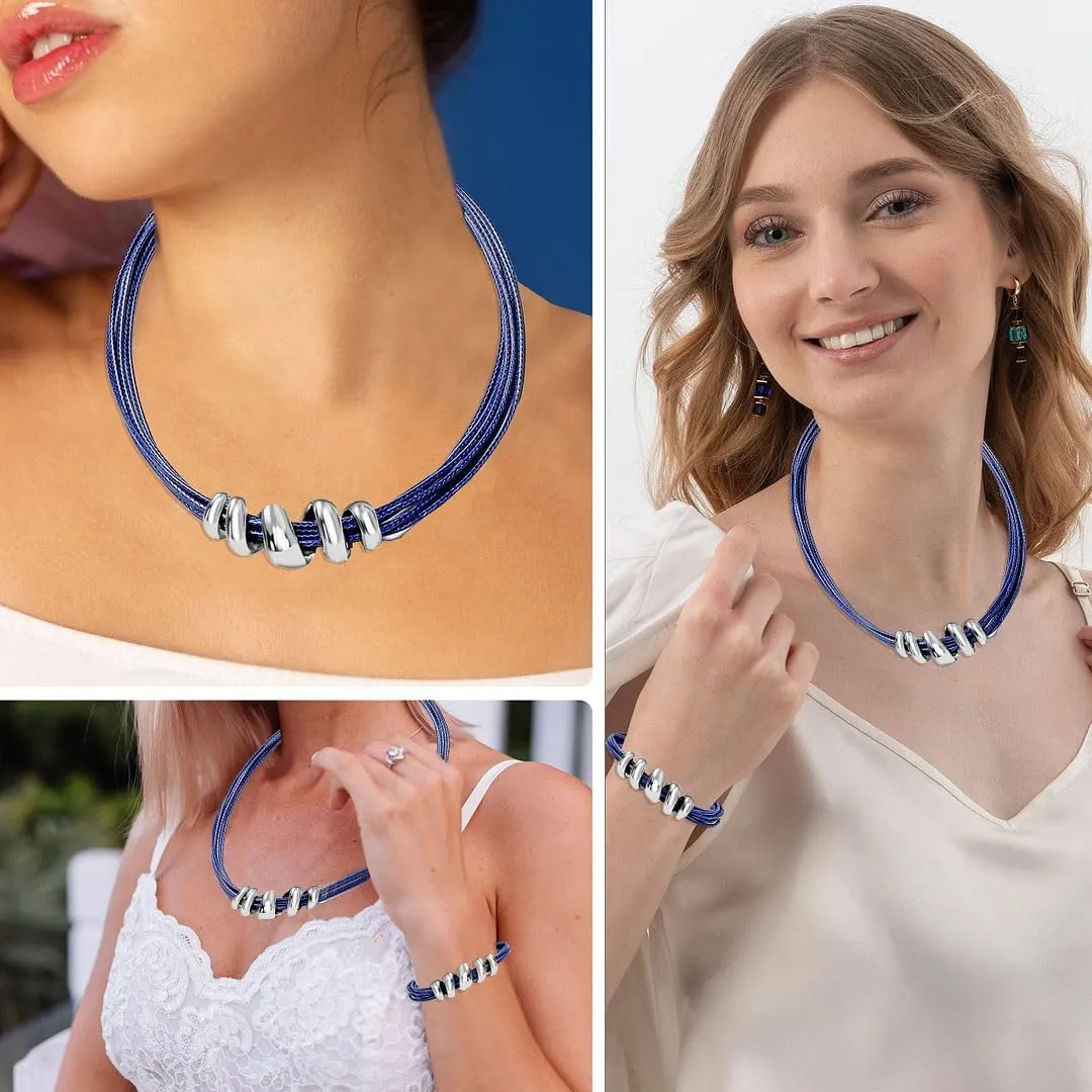 Costume Jewelry Set - Leather Choker Necklace for Women 16" & Cuff Bracelet 7"- Faux Leather Cord Necklace Set with Adjustable Lobster Claw Spiral Charm Rope Boho Jewelry Birthday Gifts