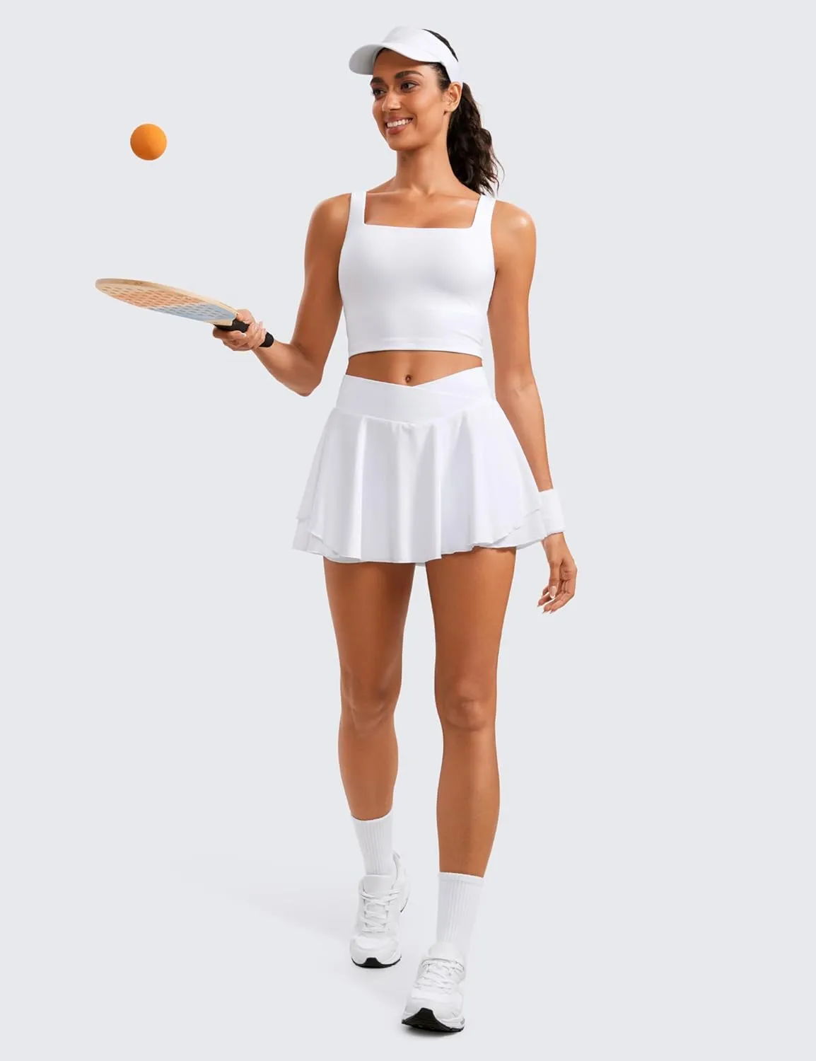CRZ YOGA Tennis Skirts for Women Crossover High Waisted Ruffle Layered Workout Athletic Golf Skort with Pockets