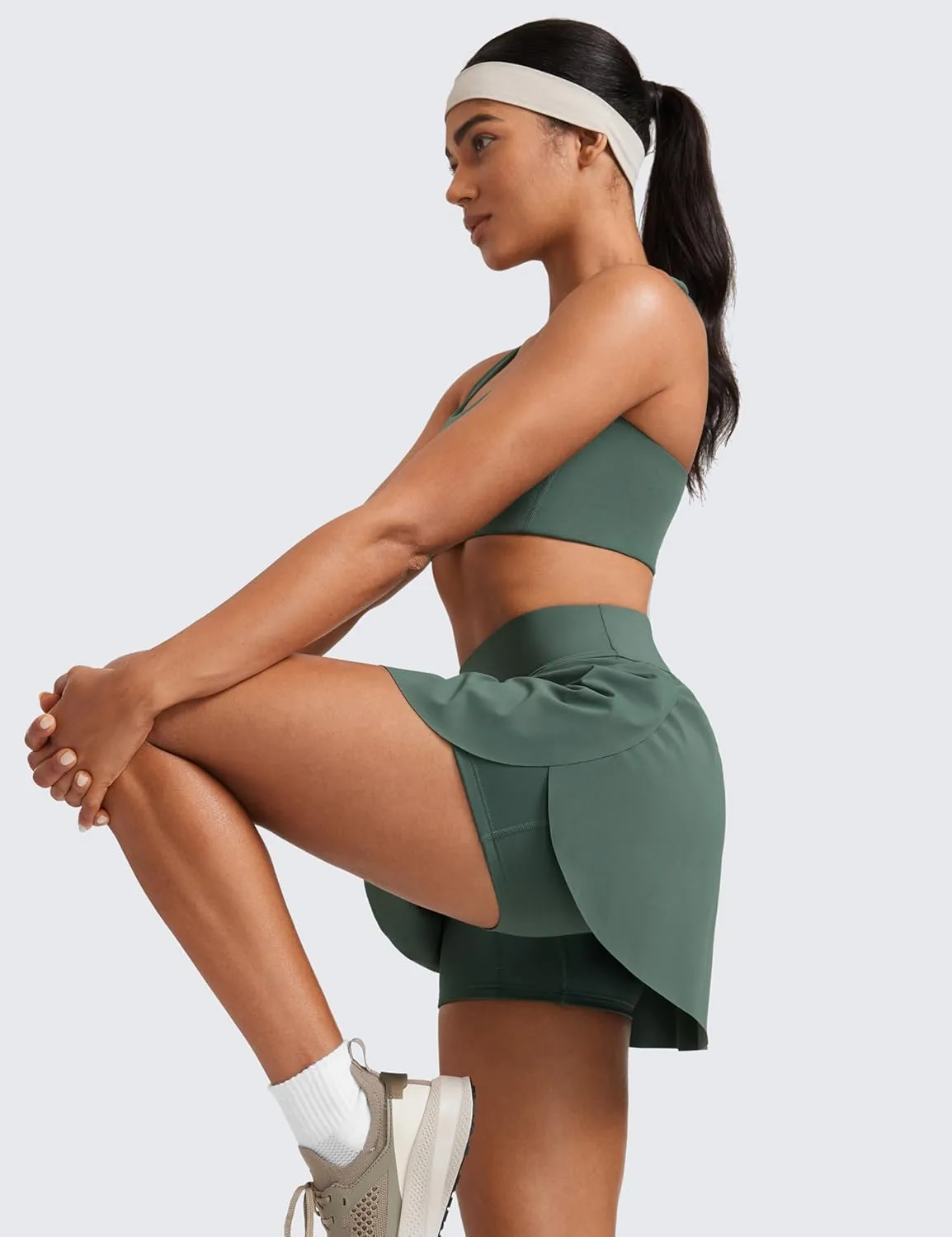 CRZ YOGA Tennis Skirts for Women High Waisted Side Slit Running Workout Athletic Mini A Line Skort with Pockets
