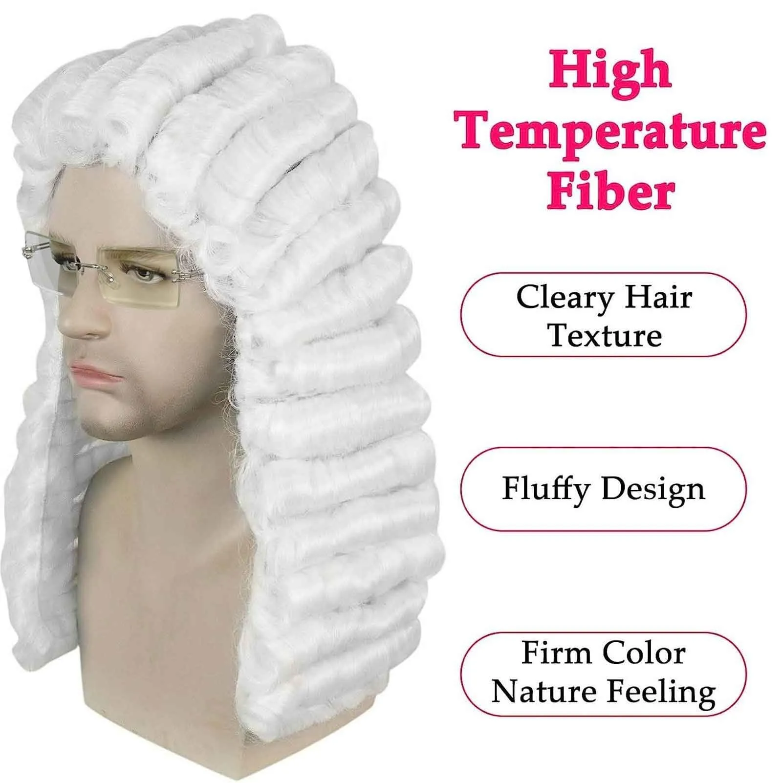 Ebingoo White Judge Wig   Glasses   Wig Cap Judge Colonial Wig Adult Judge Costume Accessories White Lawyer Wig for Men Halloween Party Costume Cosplay
