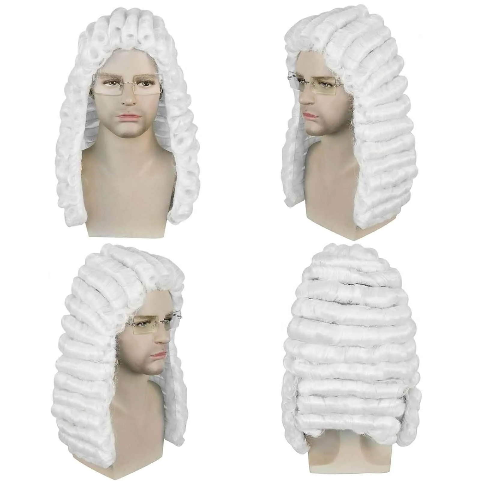Ebingoo White Judge Wig   Glasses   Wig Cap Judge Colonial Wig Adult Judge Costume Accessories White Lawyer Wig for Men Halloween Party Costume Cosplay