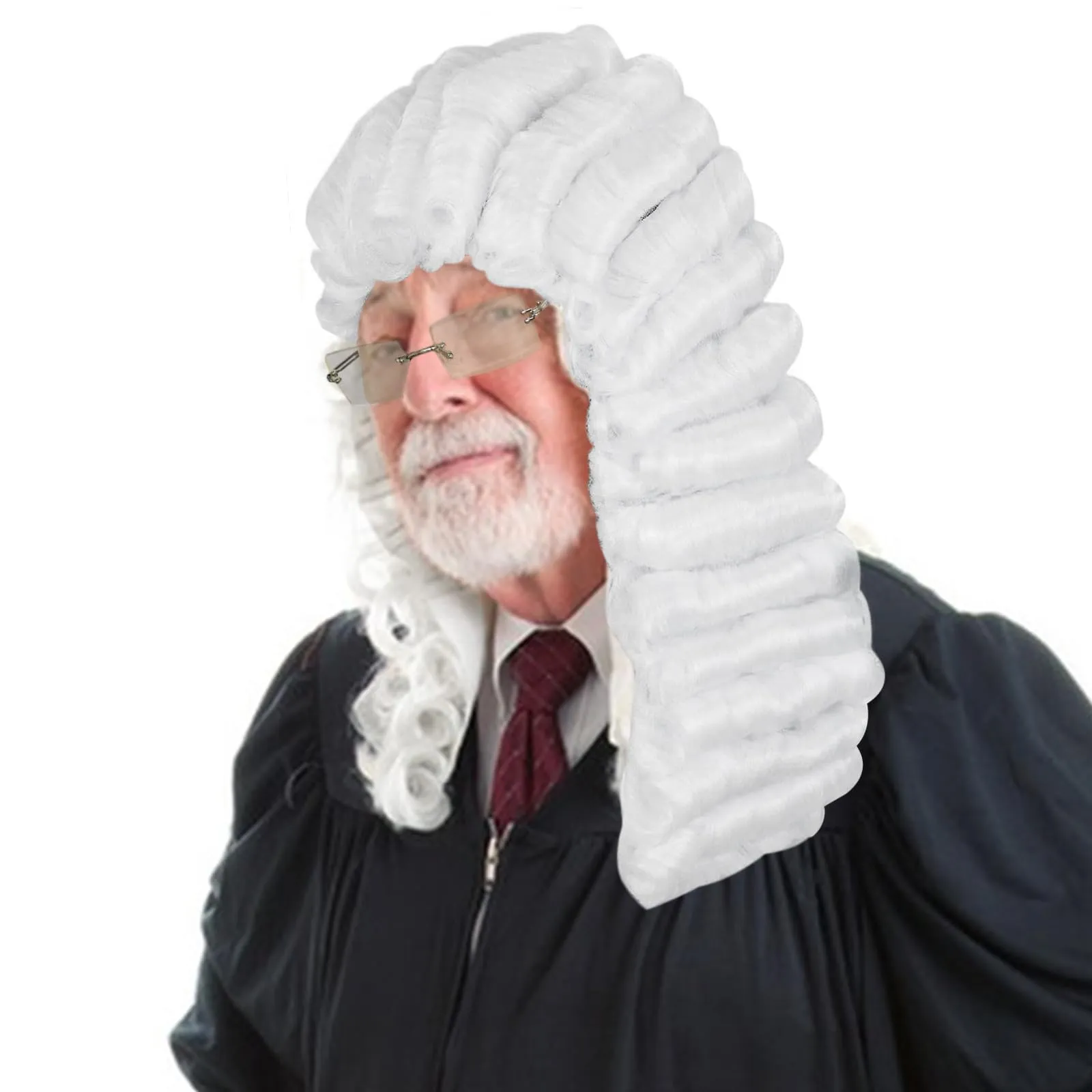 Ebingoo White Judge Wig   Glasses   Wig Cap Judge Colonial Wig Adult Judge Costume Accessories White Lawyer Wig for Men Halloween Party Costume Cosplay