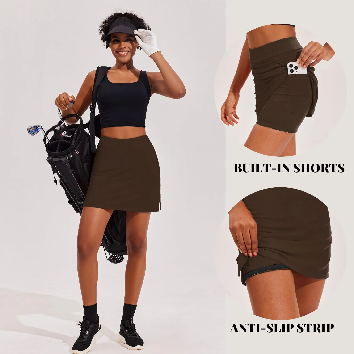 Ekouaer Golf Skirts for Woman with Pockets Silicone Grippers Tennis Skirt Inner Shorts Athletic Pickleball Running Skort