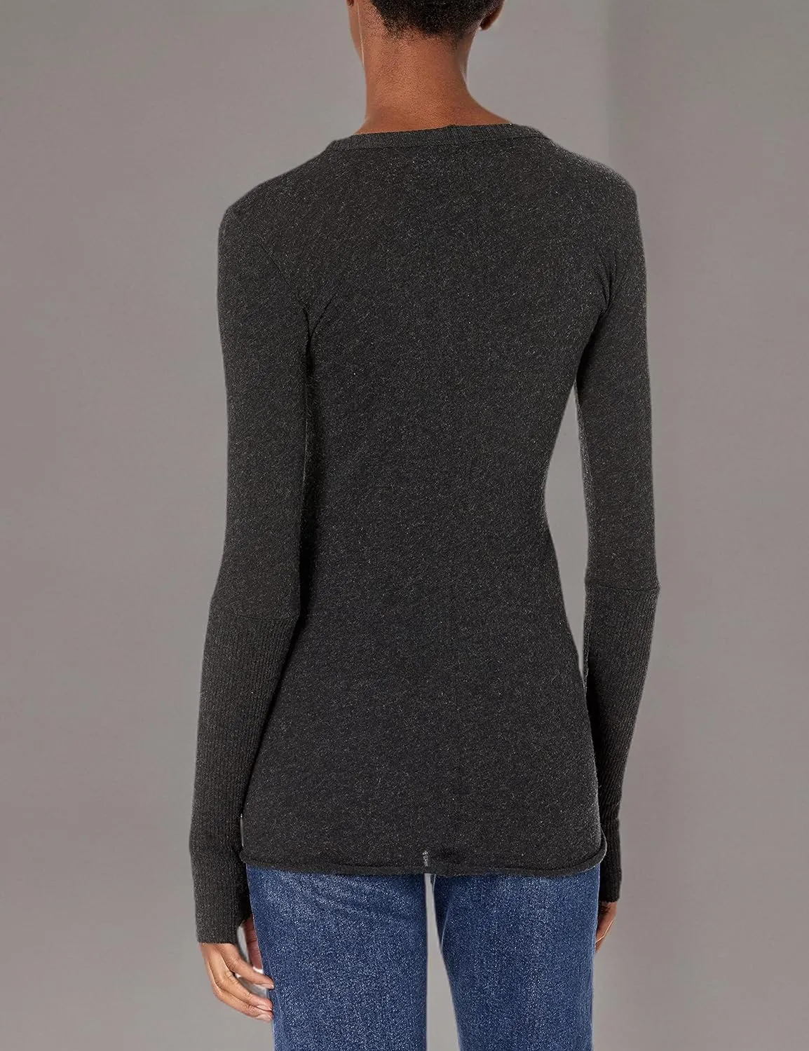 Enza Costa Womens Cashmere Blend Cuffed Crew Top with Thumbholes