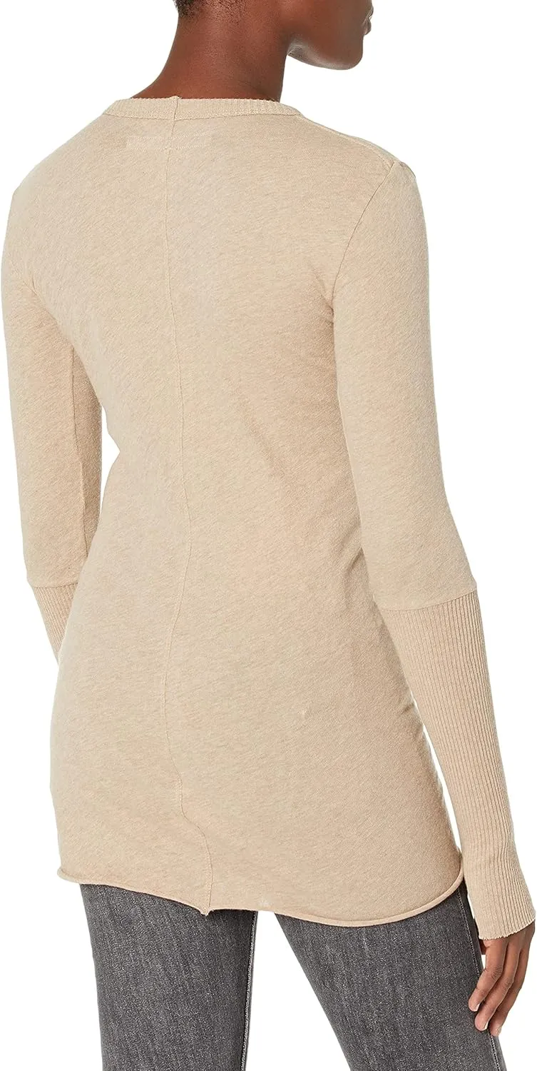 Enza Costa Womens Cashmere Blend Cuffed Crew Top with Thumbholes