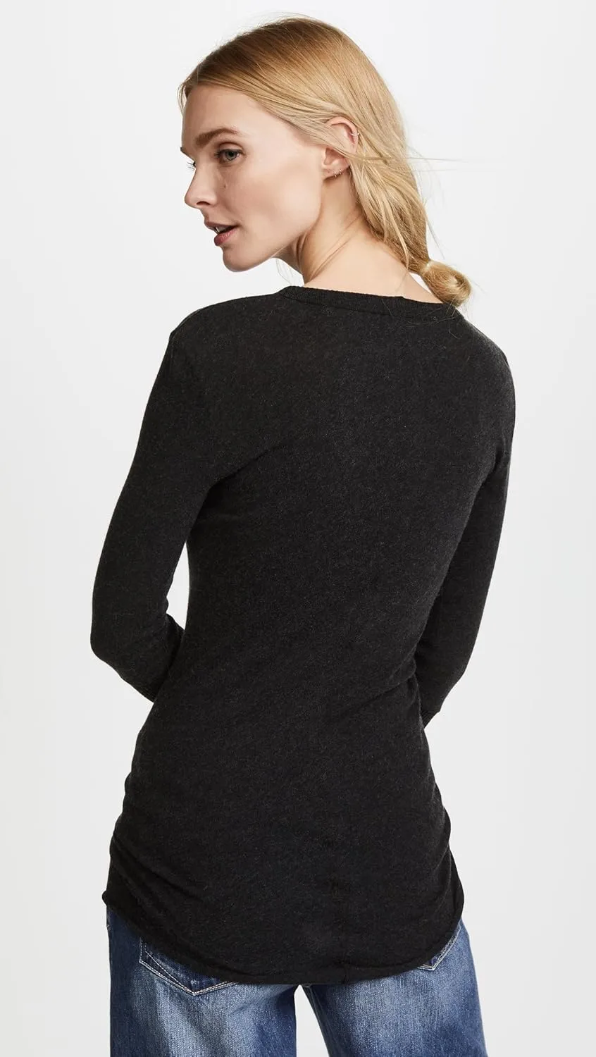 Enza Costa Womens Cashmere Blend Cuffed Crew Top with Thumbholes