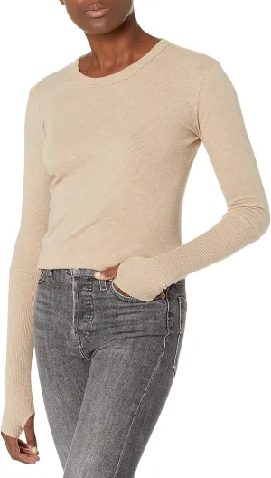 Enza Costa Womens Cashmere Blend Cuffed Crew Top with Thumbholes