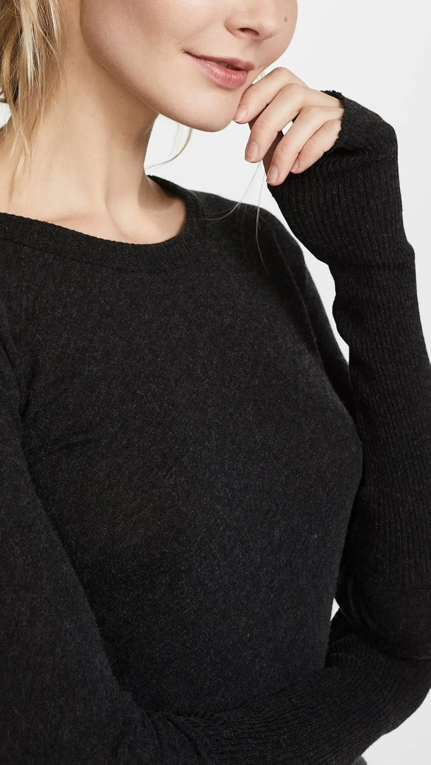 Enza Costa Womens Cashmere Blend Cuffed Crew Top with Thumbholes