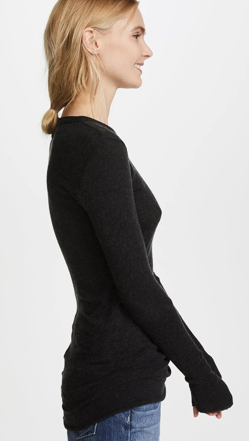 Enza Costa Womens Cashmere Blend Cuffed Crew Top with Thumbholes