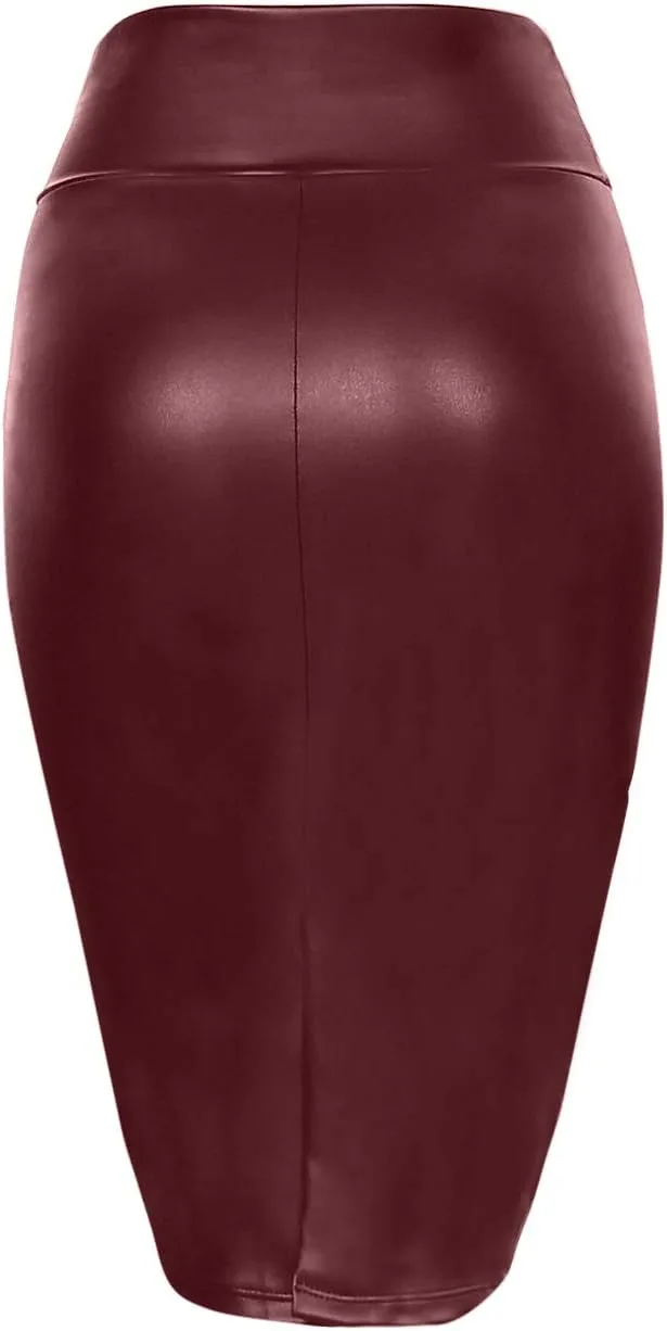 Faux Leather Skirts for Women High Waisted Leather Bodycon Pencil Skirt