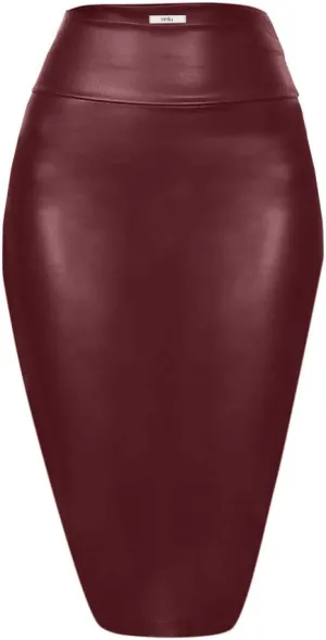 Faux Leather Skirts for Women High Waisted Leather Bodycon Pencil Skirt