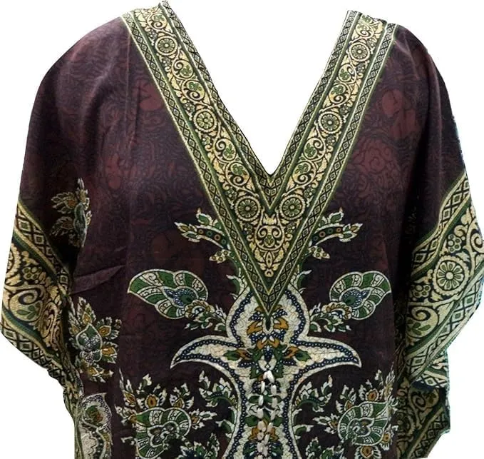 Floral Print Long Caftan Tunic Dress Nightdress Beach Dress Maxi Kaftan Nightwear Plus Size Cover Up Dresses for Women (Teal)