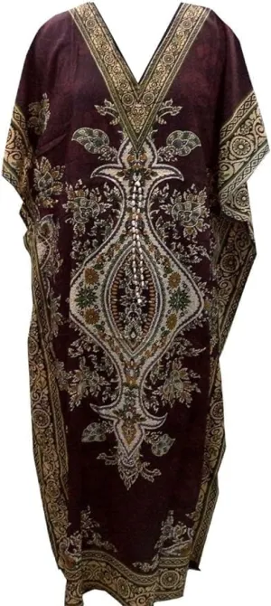 Floral Print Long Caftan Tunic Dress Nightdress Beach Dress Maxi Kaftan Nightwear Plus Size Cover Up Dresses for Women (Teal)
