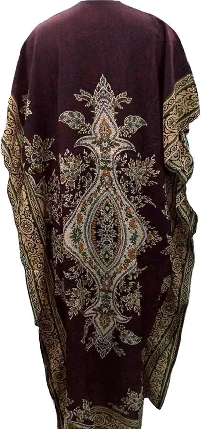 Floral Print Long Caftan Tunic Dress Nightdress Beach Dress Maxi Kaftan Nightwear Plus Size Cover Up Dresses for Women (Teal)