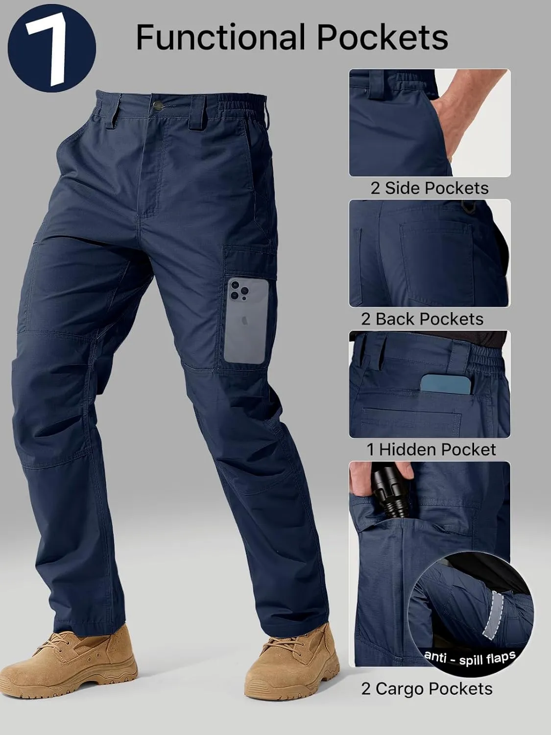 FREE SOLDIER Men's Cargo Pants Water Resistant Ripstop Tactical Pants for Men Work Pants Lightweight Outdoor Hiking Pants Men