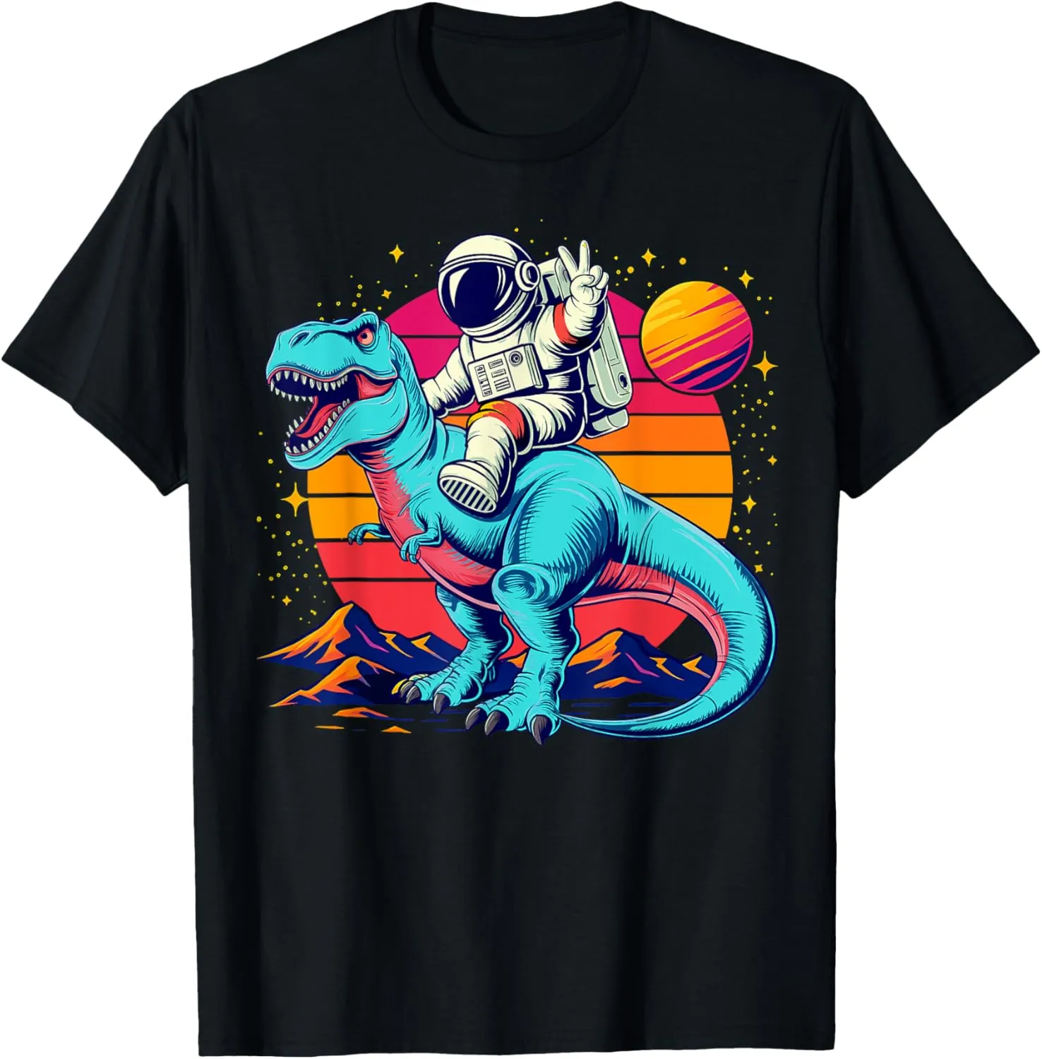 Funny Astronaut Riding T Rex Dinosaur Outer Space Galaxy T-Shirt