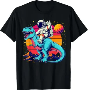 Funny Astronaut Riding T Rex Dinosaur Outer Space Galaxy T-Shirt