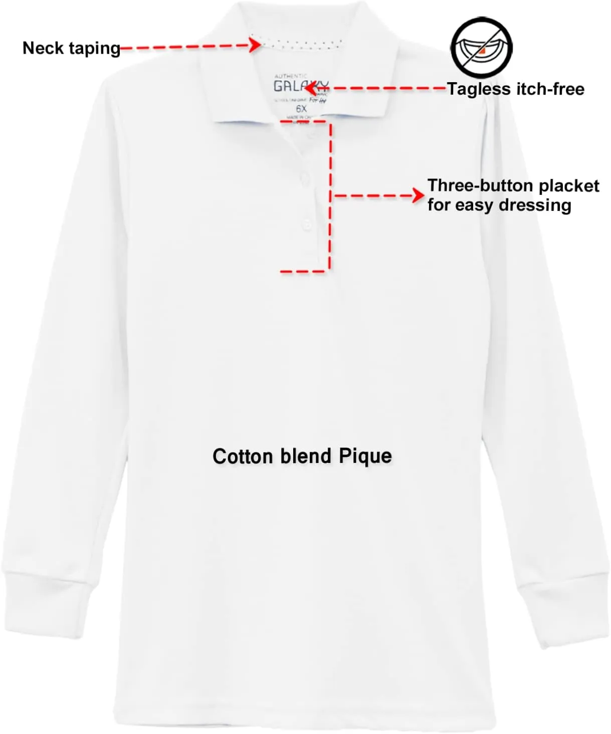 Galaxy by Harvic Girls Long Sleeve Polo Shirts School Uniform Shirt