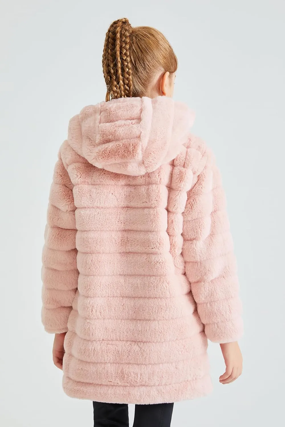 Giolshon Girls Faux Fur Fleece Jacket Sherpa Fuzzy Hoodie Winter Coat with Full Zip Fluffy Outerwear 2169
