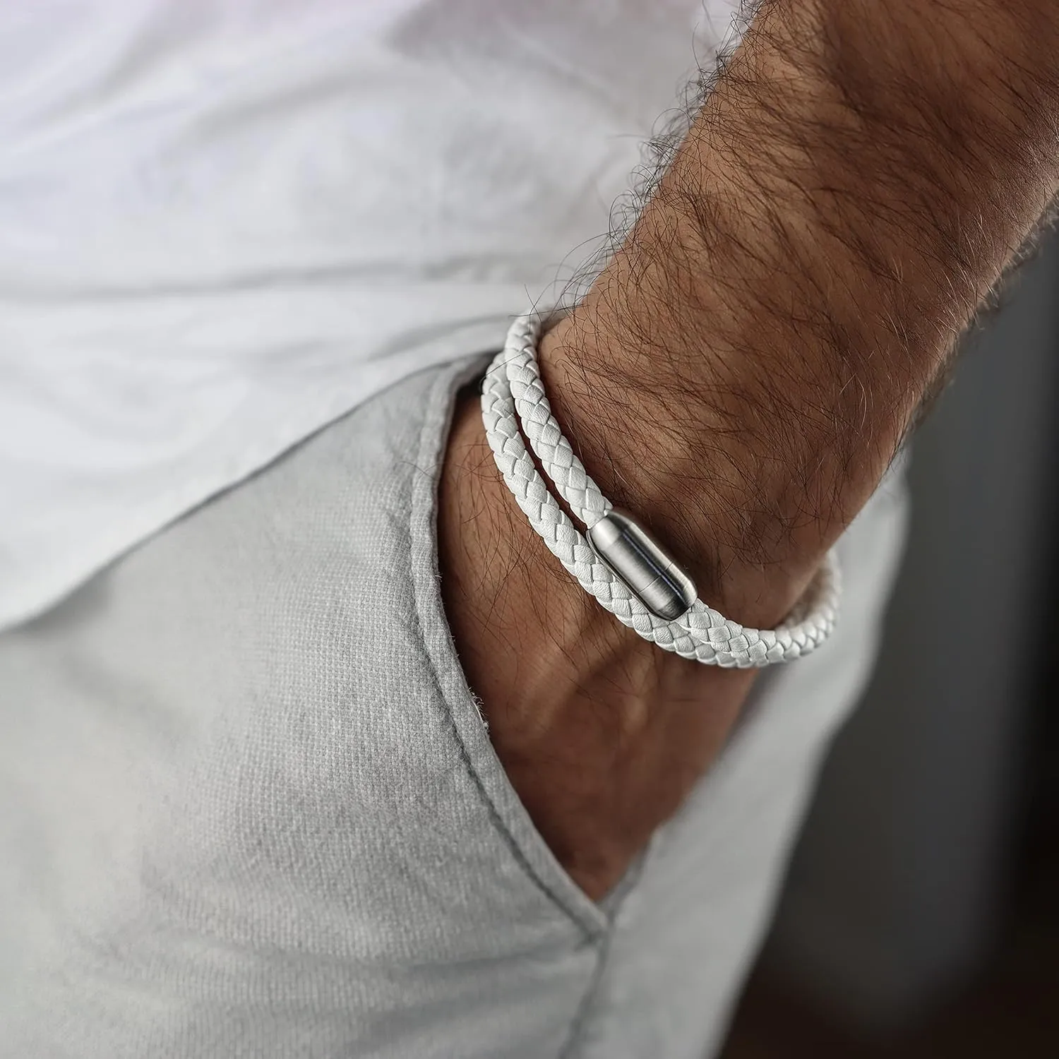 globi Leather Bracelet For Men | Genuine Wrap Braided Leather Cuff Bangle Bracelet with Magnetic Stainless Steel Clasp For Men/Women