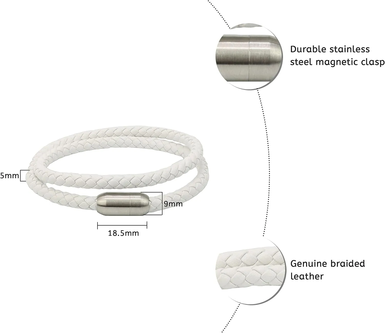 globi Leather Bracelet For Men | Genuine Wrap Braided Leather Cuff Bangle Bracelet with Magnetic Stainless Steel Clasp For Men/Women