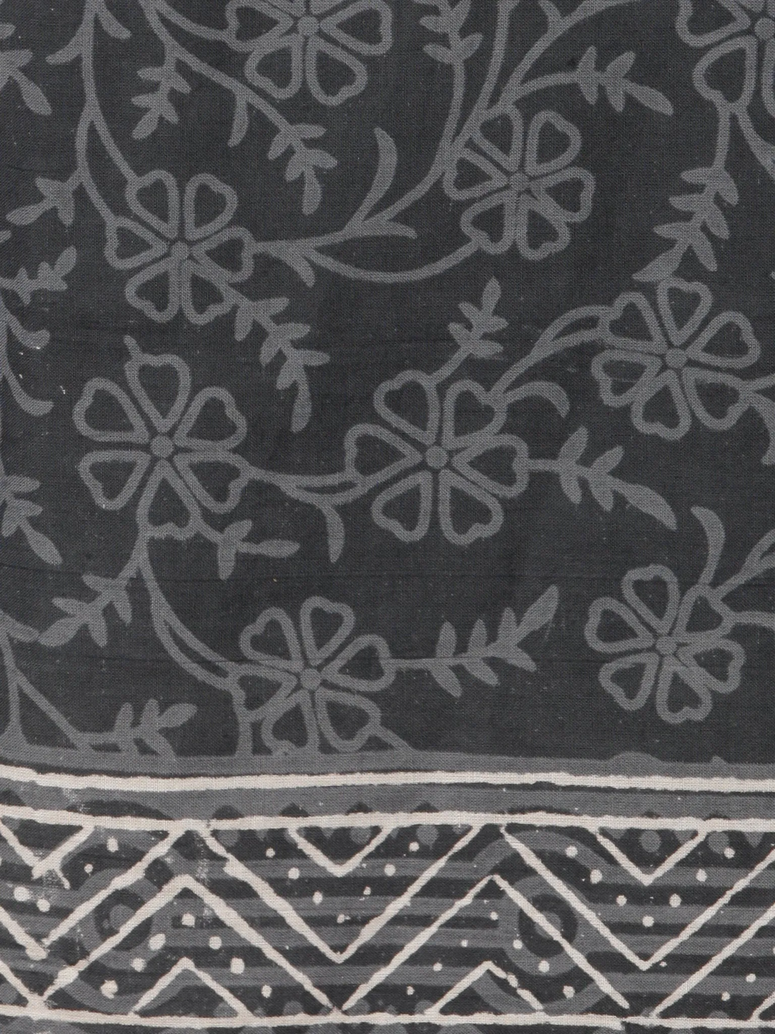 Grey Black Ivory Hand Block Printed Cotton Suit-Salwar Fabric With Chiffon Dupatta (Set of 3) - SU01HB342