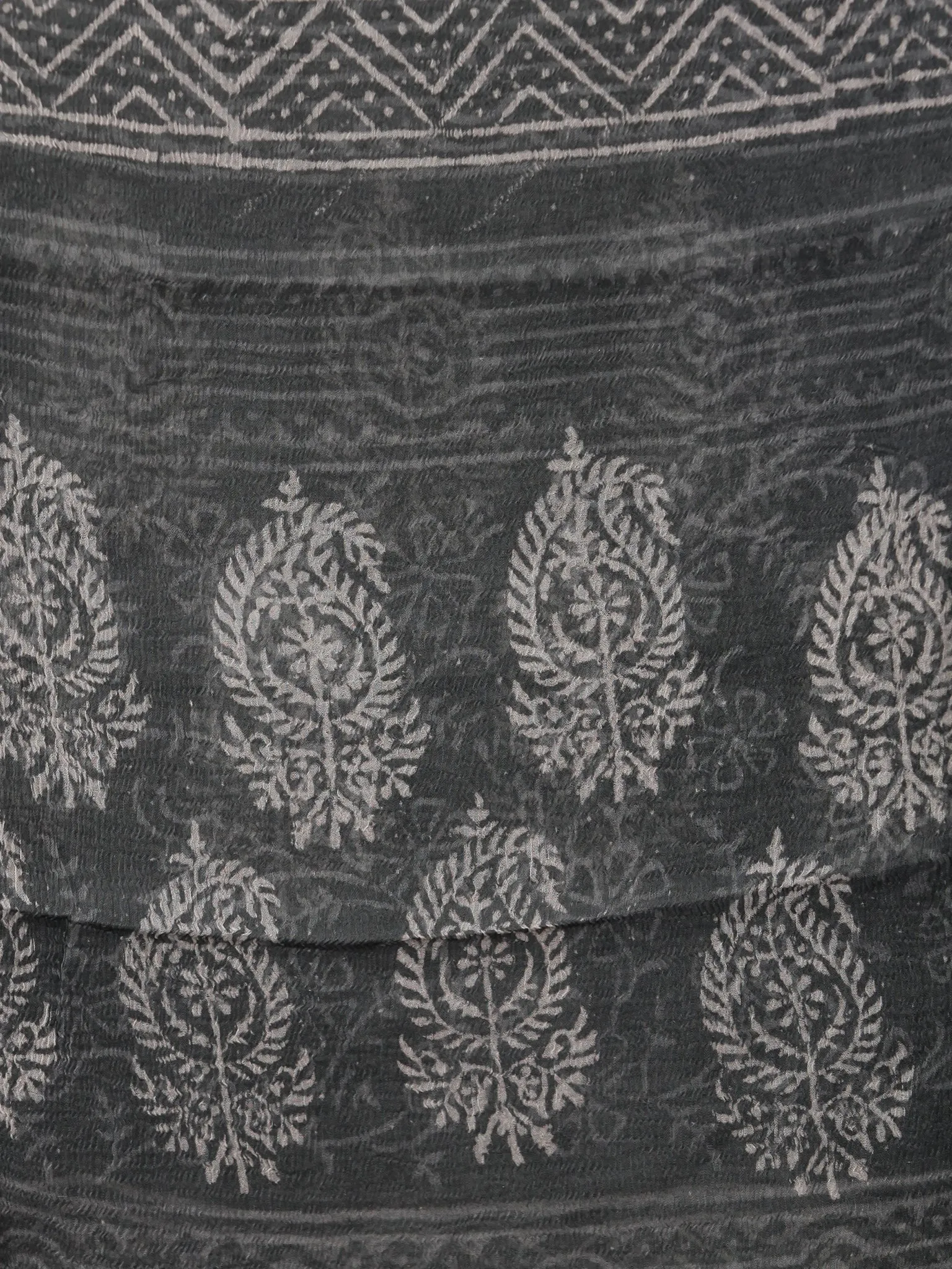 Grey Black Ivory Hand Block Printed Cotton Suit-Salwar Fabric With Chiffon Dupatta (Set of 3) - SU01HB342