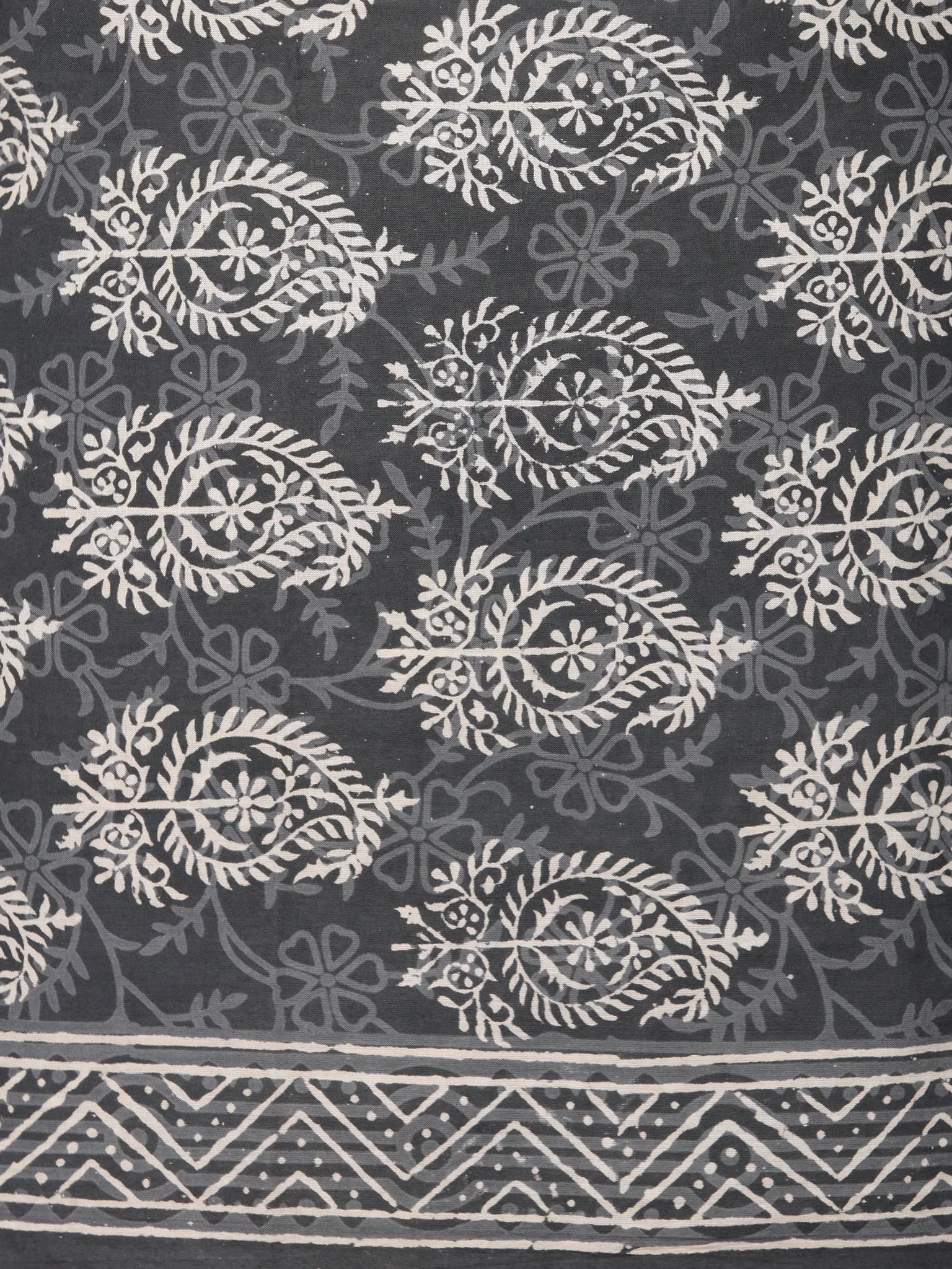 Grey Black Ivory Hand Block Printed Cotton Suit-Salwar Fabric With Chiffon Dupatta (Set of 3) - SU01HB342