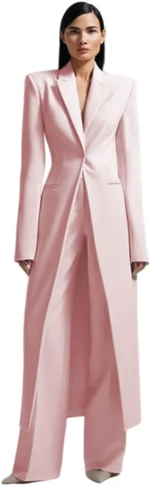 HZUOU Women's Long 2 Piece Suit Jacket Pants Slim Fit 1 Button High Street Luxury Womens Clothing Pant Set HZH17