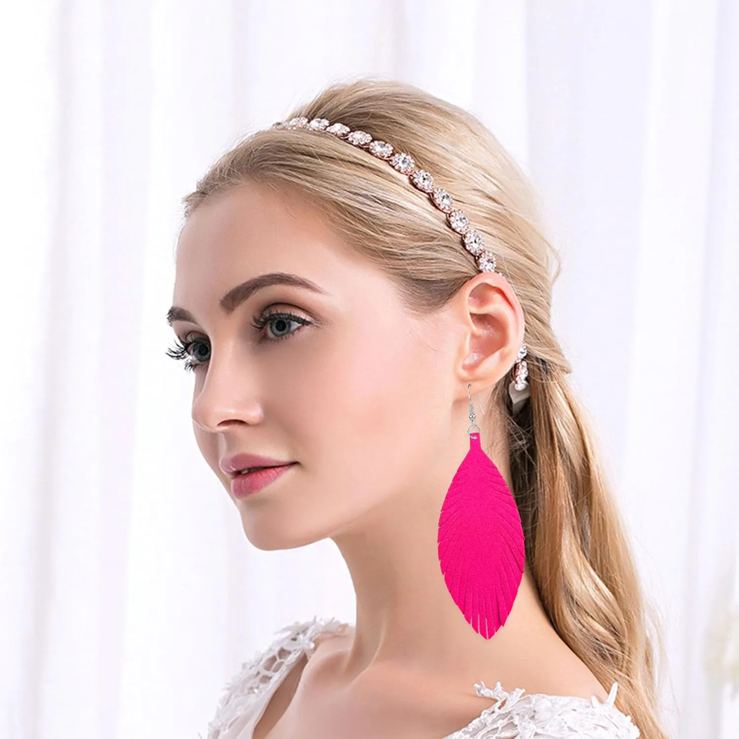 Large Genuine Soft leaf Leather Handmade Fringe Tassel Feather Lightweight Tear Drop Dangle Color Earrings for Women