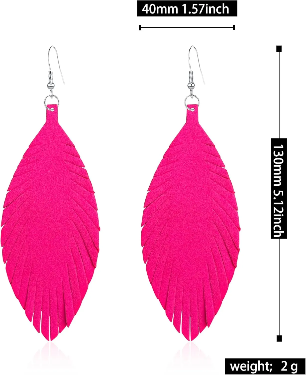 Large Genuine Soft leaf Leather Handmade Fringe Tassel Feather Lightweight Tear Drop Dangle Color Earrings for Women