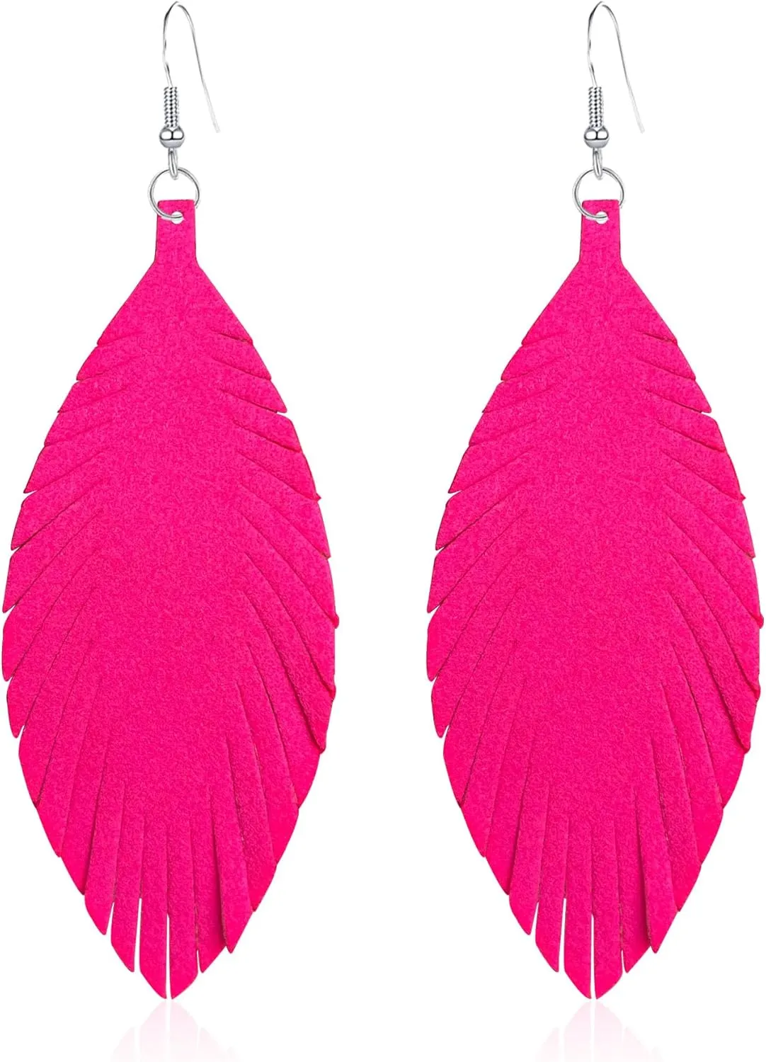 Large Genuine Soft leaf Leather Handmade Fringe Tassel Feather Lightweight Tear Drop Dangle Color Earrings for Women