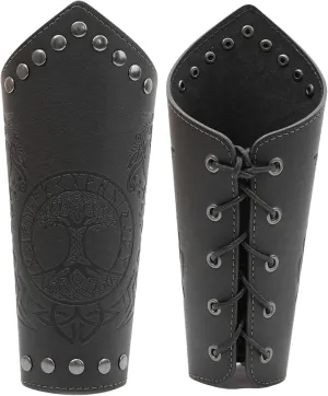Leather Bracers Medieval for Men Viking Embossed Leather Gauntlets Armbands Costume Accessories