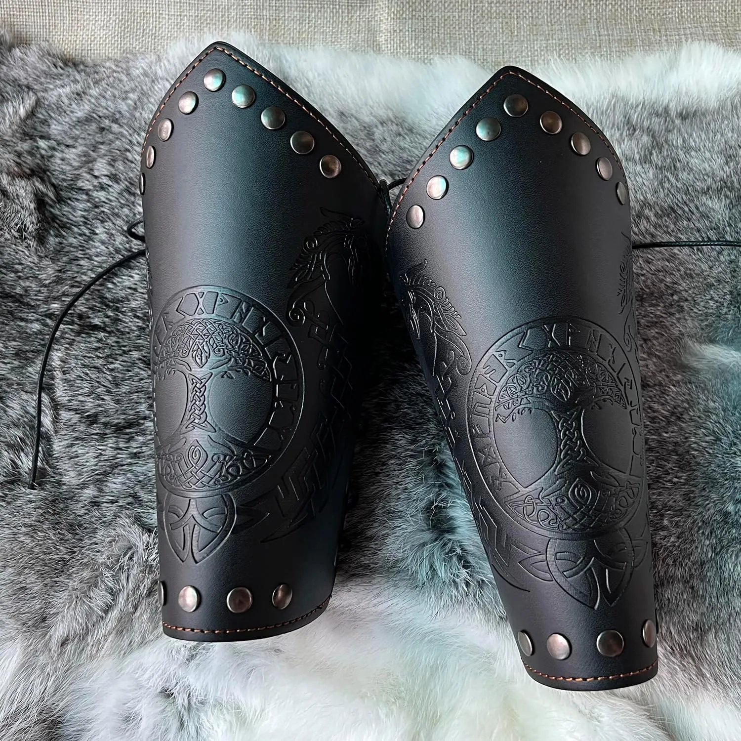 Leather Bracers Medieval for Men Viking Embossed Leather Gauntlets Armbands Costume Accessories
